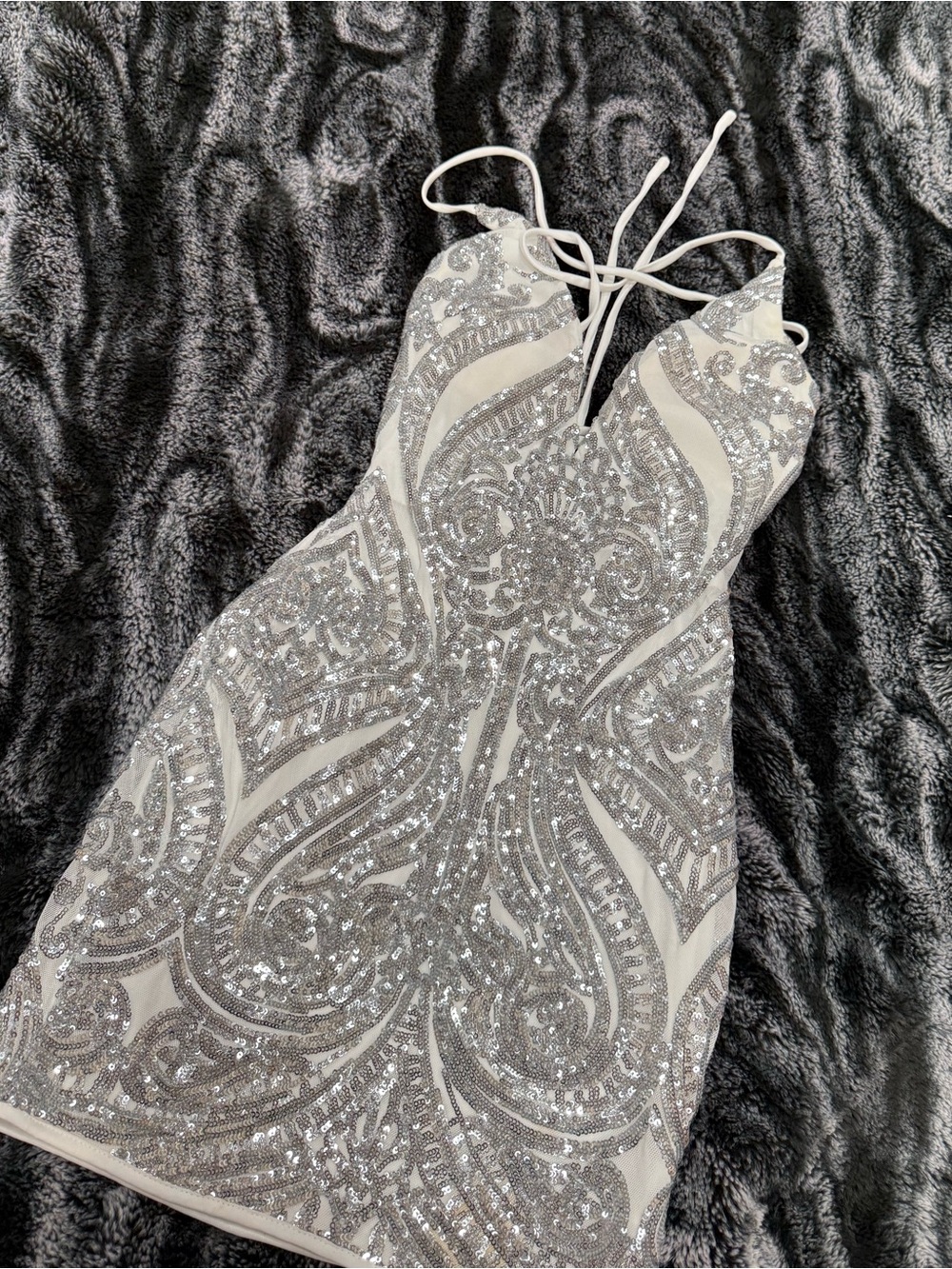 Windsor Silver Sequin Halter Mini Dress